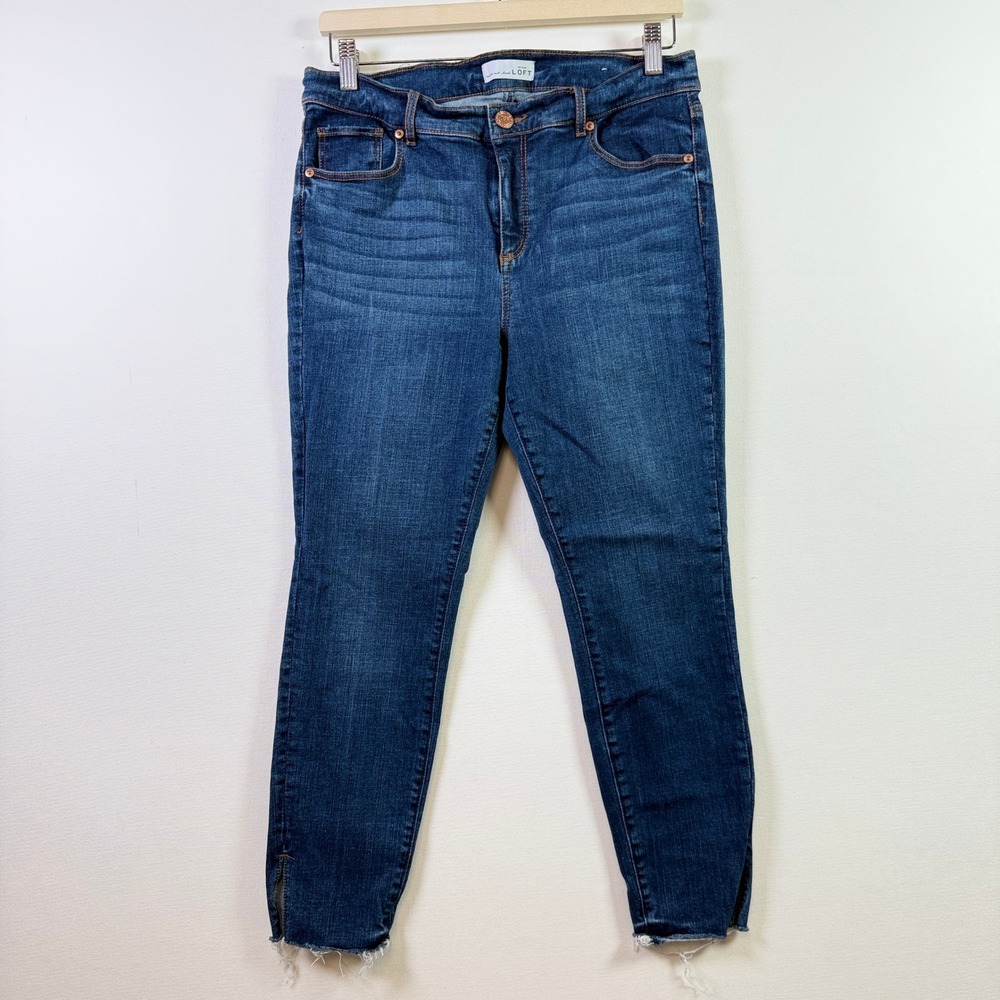 LOFT Dark Wash Modern Skinny Raw Hem Ankle Slit Jeans 12P